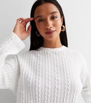 New Look Petite White Fine Cable Knit Long Sleeve Top